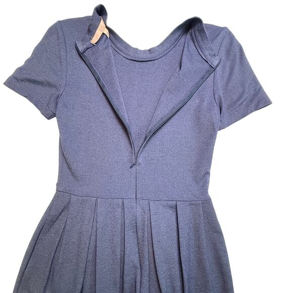 Hutch Anthropologie Navy Ponte Fit & Flare Dress Short Sleeve Pleated Skirt Sz 4 - Picture 8 of 11